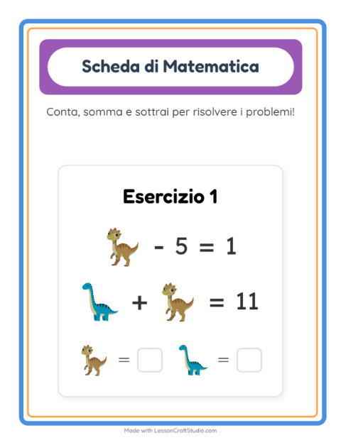 Anteprima della scheda di Scheda Di Matematica con Dinosauri per Scuola dell'infanzia (5-7 anni)