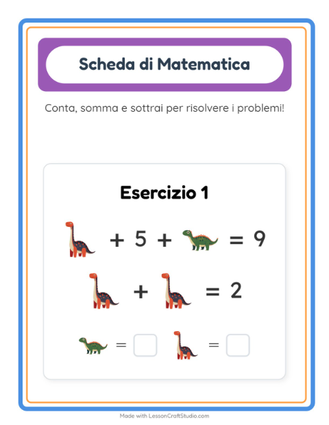 Anteprima della scheda di Scheda Di Matematica con Dinosauri per Scuola dell'infanzia (5-7 anni)