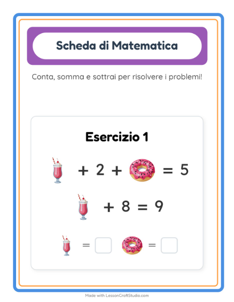 Anteprima della scheda di Scheda Di Matematica con Dolci e dolciumi per Scuola dell'infanzia (5-7 anni)