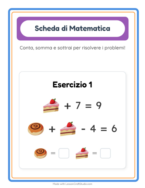 Anteprima della scheda di Scheda Di Matematica con Dolci e dolciumi per Scuola dell'infanzia (5-7 anni)