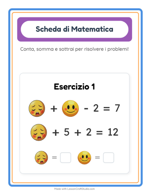 Anteprima della scheda di Scheda Di Matematica con Emozioni per Scuola dell'infanzia (5-7 anni)