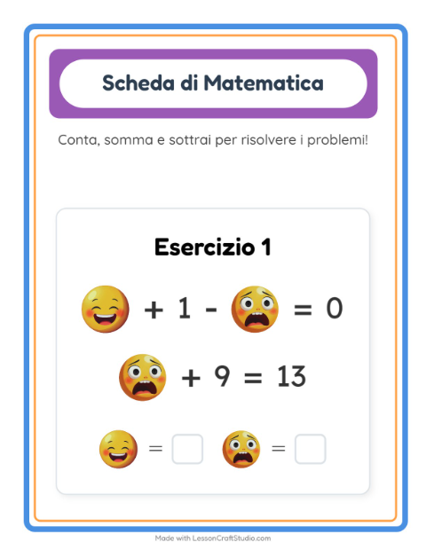 Anteprima della scheda di Scheda Di Matematica con Emozioni per Scuola dell'infanzia (5-7 anni)