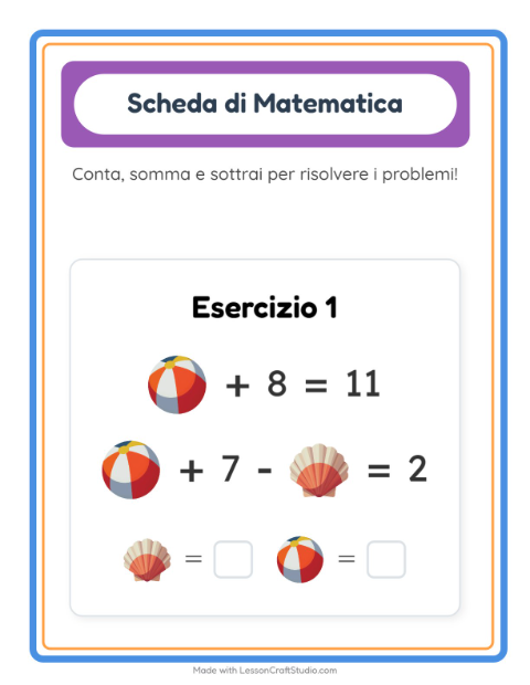 Anteprima della scheda di Scheda Di Matematica con Estate per Scuola dell'infanzia (5-7 anni)