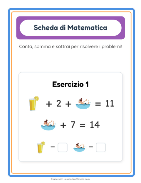 Anteprima della scheda di Scheda Di Matematica con Estate per Scuola dell'infanzia (5-7 anni)