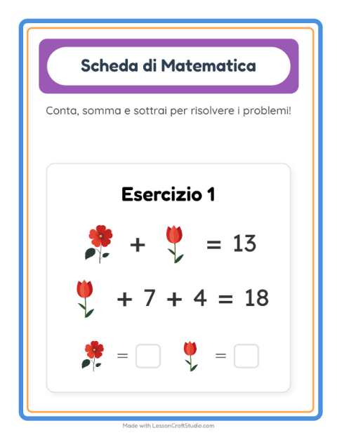 Anteprima della scheda di Scheda Di Matematica con Fiori per Scuola dell'infanzia (5-7 anni)