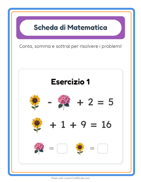 Anteprima della scheda di Scheda Di Matematica con Fiori per Scuola dell'infanzia (5-7 anni)