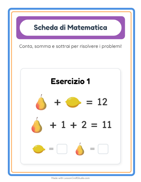 Anteprima della scheda di Scheda Di Matematica con Frutta per Scuola dell'infanzia (5-7 anni)