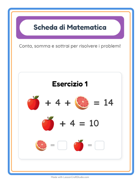 Anteprima della scheda di Scheda Di Matematica con Frutta per Scuola dell'infanzia (5-7 anni)