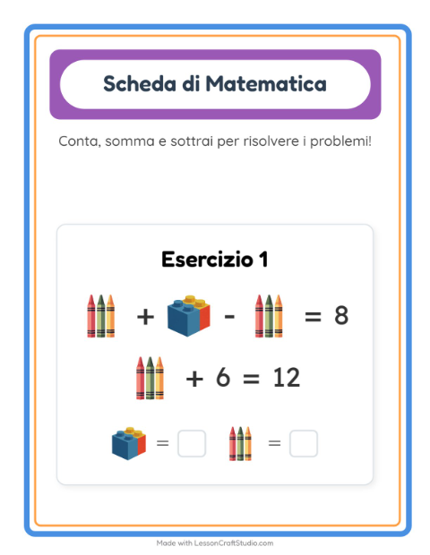 Anteprima della scheda di Scheda Di Matematica con Giocattoli per Scuola dell'infanzia (5-7 anni)