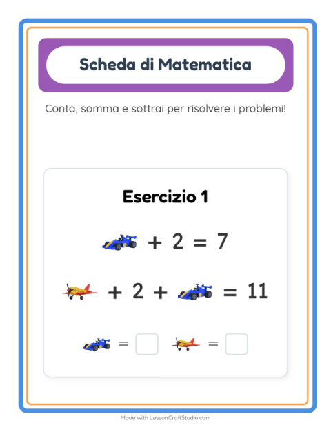 Anteprima della scheda di Scheda Di Matematica con Giocattoli per Scuola dell'infanzia (5-7 anni)