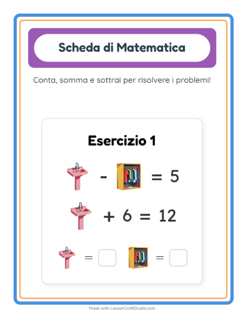 Anteprima della scheda di Scheda Di Matematica con In giro per casa per Scuola dell'infanzia (5-7 anni)