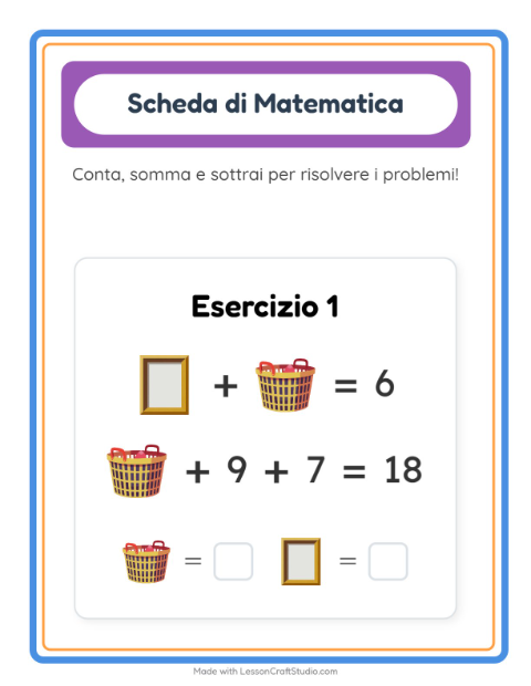 Anteprima della scheda di Scheda Di Matematica con In giro per casa per Scuola dell'infanzia (5-7 anni)