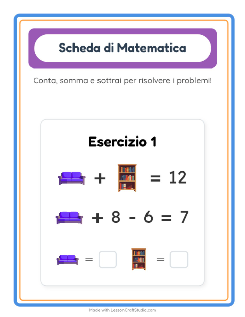 Anteprima della scheda di Scheda Di Matematica con Mobili per Scuola dell'infanzia (5-7 anni)