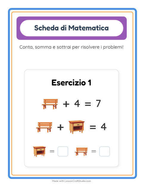 Anteprima della scheda di Scheda Di Matematica con Mobili per Scuola dell'infanzia (5-7 anni)