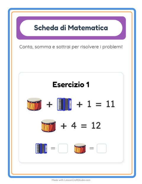 Anteprima della scheda di Scheda Di Matematica con Musica per Scuola dell'infanzia (5-7 anni)