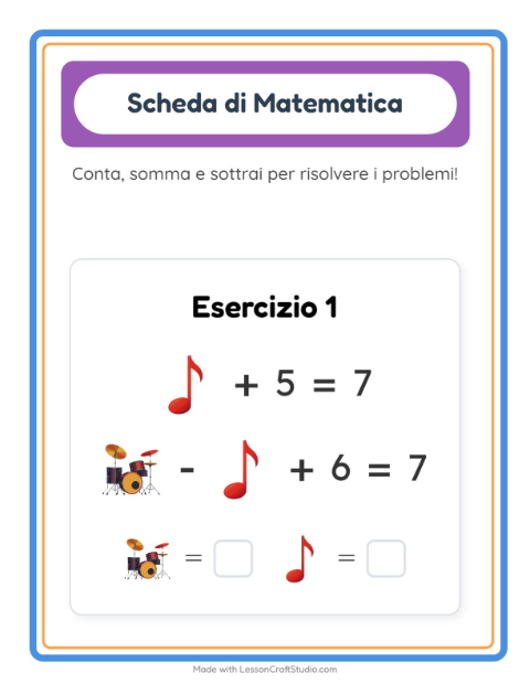 Anteprima della scheda di Scheda Di Matematica con Musica per Scuola dell'infanzia (5-7 anni)