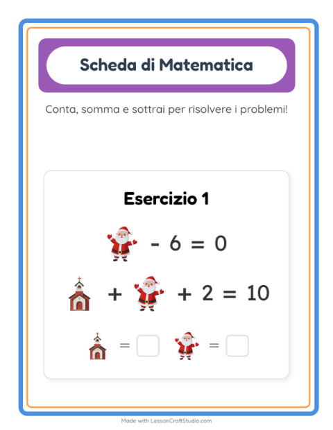 Anteprima della scheda di Scheda Di Matematica con Natale per Scuola dell'infanzia (5-7 anni)