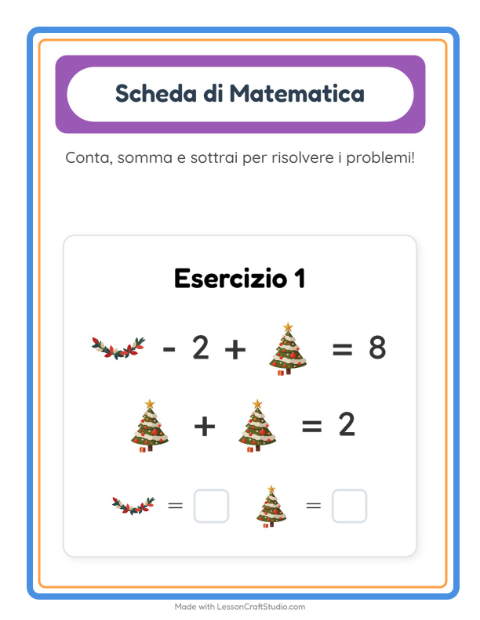 Anteprima della scheda di Scheda Di Matematica con Natale per Scuola dell'infanzia (5-7 anni)