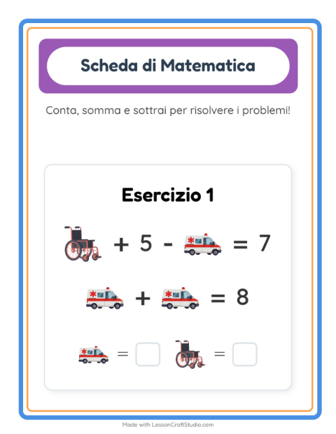 Anteprima della scheda di Scheda Di Matematica con Ospedale per Scuola dell'infanzia (5-7 anni)