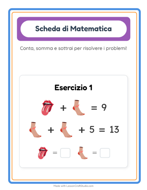 Anteprima della scheda di Scheda Di Matematica con Parti del corpo per Scuola dell'infanzia (5-7 anni)