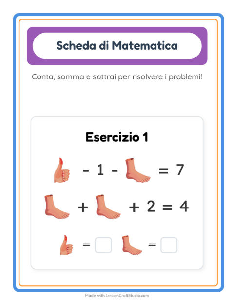 Anteprima della scheda di Scheda Di Matematica con Parti del corpo per Scuola dell'infanzia (5-7 anni)