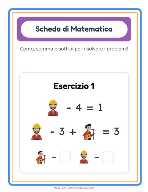 Anteprima della scheda di Scheda Di Matematica con Professioni per Scuola dell'infanzia (5-7 anni)