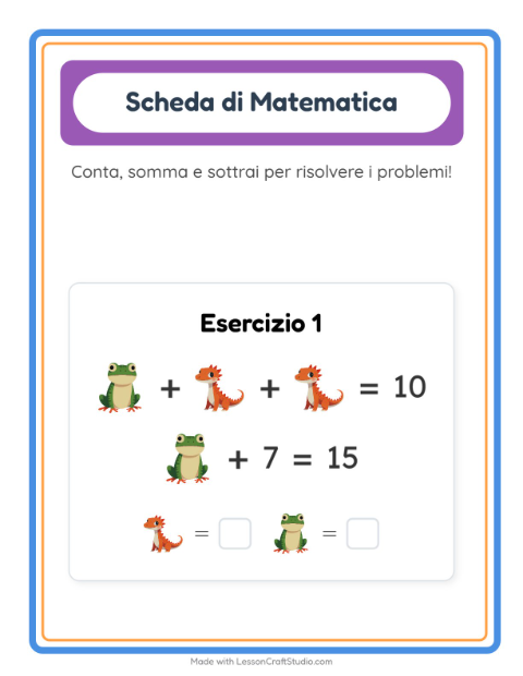 Anteprima della scheda di Scheda Di Matematica con Rettili e anfibi per Scuola dell'infanzia (5-7 anni)
