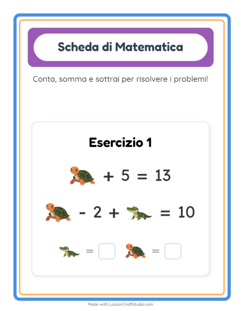 Anteprima della scheda di Scheda Di Matematica con Rettili e anfibi per Scuola dell'infanzia (5-7 anni)