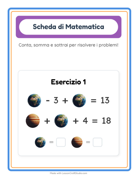Anteprima della scheda di Scheda Di Matematica con Spazio per Scuola dell'infanzia (5-7 anni)