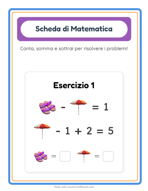 Anteprima della scheda di Scheda Di Matematica con Spiaggia per Scuola dell'infanzia (5-7 anni)