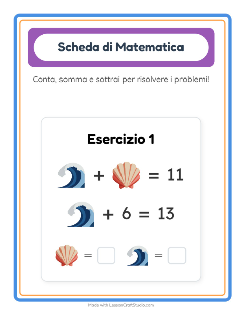 Anteprima della scheda di Scheda Di Matematica con Spiaggia per Scuola dell'infanzia (5-7 anni)