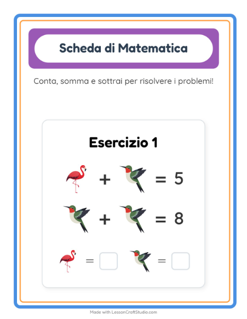 Anteprima della scheda di Scheda Di Matematica con Uccelli 2 per Scuola dell'infanzia (5-7 anni)