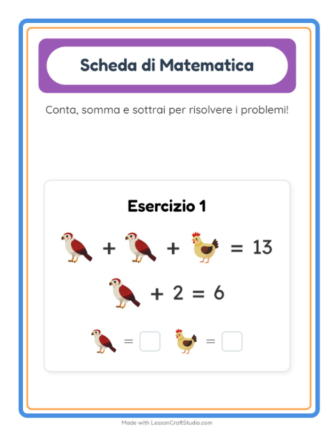 Anteprima della scheda di Scheda Di Matematica con Uccelli 2 per Scuola dell'infanzia (5-7 anni)