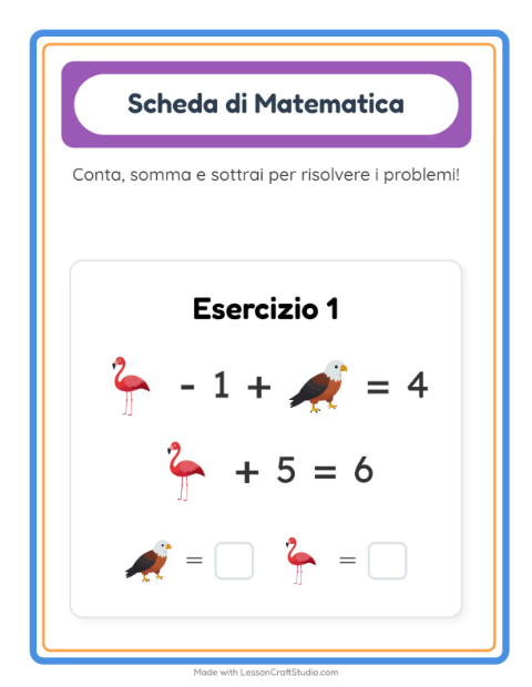 Anteprima della scheda di Scheda Di Matematica con Uccelli per Scuola dell'infanzia (5-7 anni)