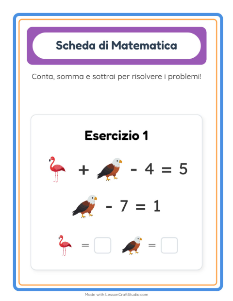 Anteprima della scheda di Scheda Di Matematica con Uccelli per Scuola dell'infanzia (5-7 anni)