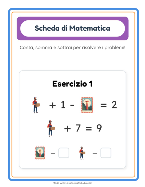 Anteprima della scheda di Scheda Di Matematica con Ufficio postale per Scuola dell'infanzia (5-7 anni)