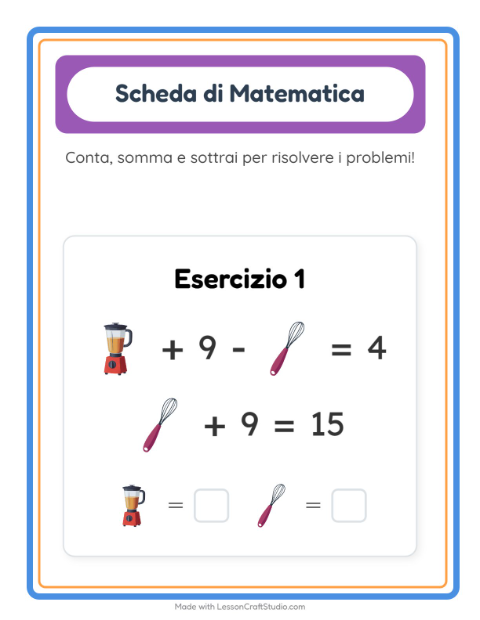 Anteprima della scheda di Scheda Di Matematica con Utensili da cucina per Scuola dell'infanzia (5-7 anni)