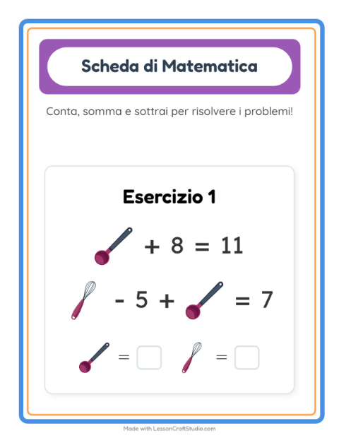 Anteprima della scheda di Scheda Di Matematica con Utensili da cucina per Scuola dell'infanzia (5-7 anni)