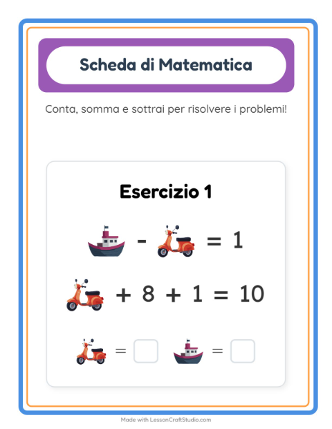 Anteprima della scheda di Scheda Di Matematica con Veicoli per Scuola dell'infanzia (5-7 anni)