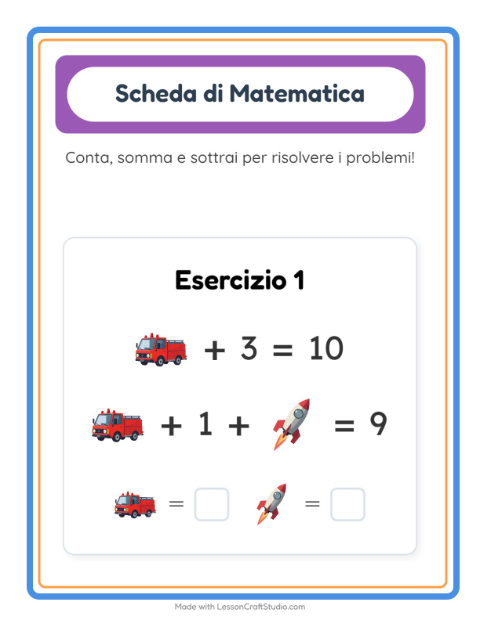 Anteprima della scheda di Scheda Di Matematica con Veicoli per Scuola dell'infanzia (5-7 anni)