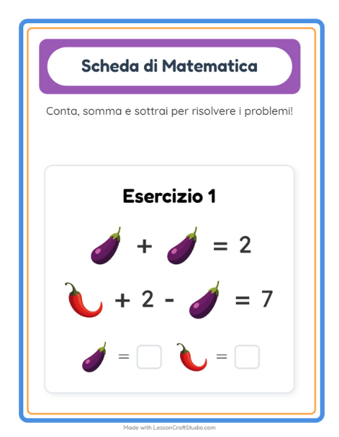 Anteprima della scheda di Scheda Di Matematica con Verdure per Scuola dell'infanzia (5-7 anni)