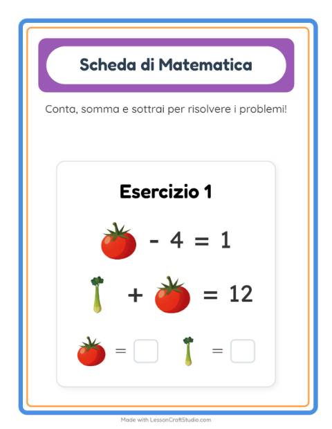 Anteprima della scheda di Scheda Di Matematica con Verdure per Scuola dell'infanzia (5-7 anni)