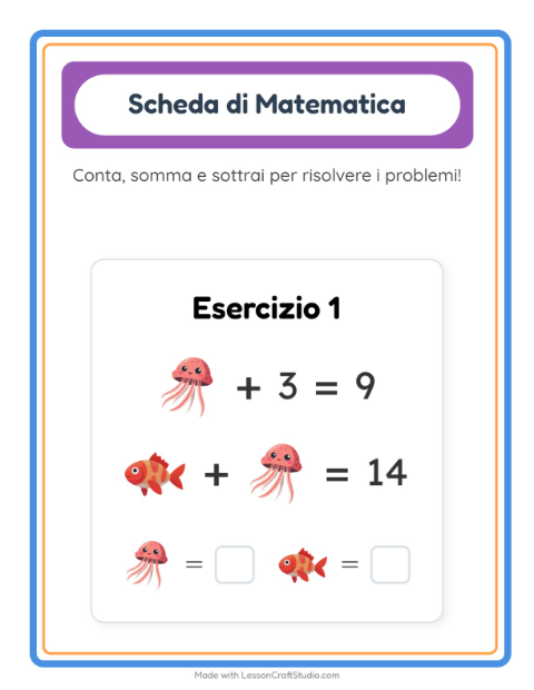 Anteprima della scheda di Scheda Di Matematica con Vita oceanica per Scuola dell'infanzia (5-7 anni)