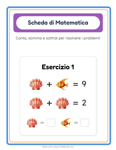 Anteprima della scheda di Scheda Di Matematica con Vita oceanica per Scuola dell'infanzia (5-7 anni)