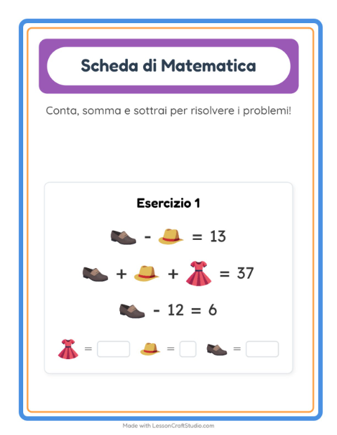 Anteprima della scheda di Scheda Di Matematica con Abbigliamento per Scuola dell'infanzia (5-7 anni)