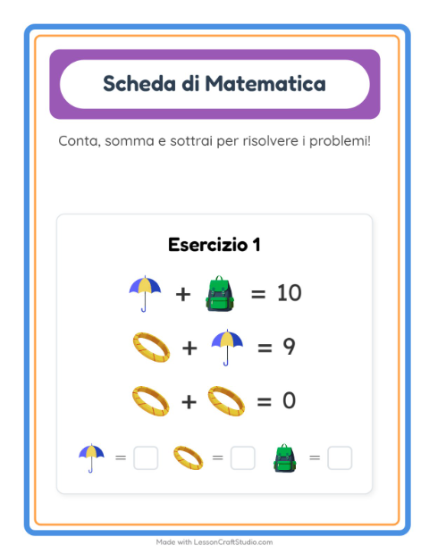 Anteprima della scheda di Scheda Di Matematica con Accessori per Scuola dell'infanzia (5-7 anni)