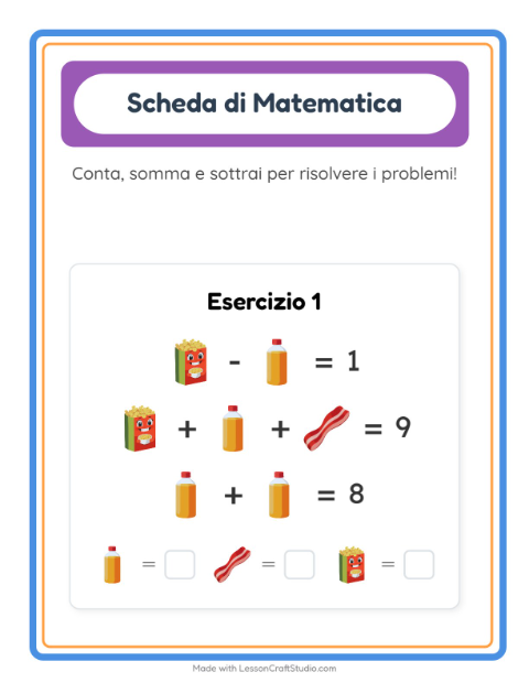 Anteprima della scheda di Scheda Di Matematica con Al supermercato per Scuola dell'infanzia (5-7 anni)