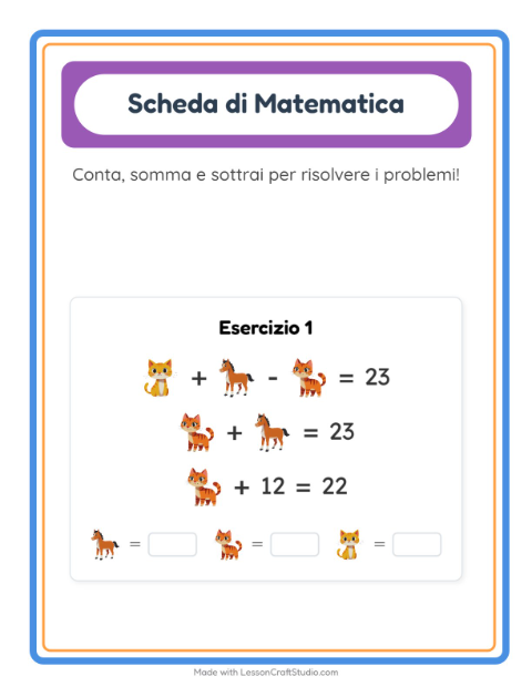 Anteprima della scheda di Scheda Di Matematica con Animali della fattoria per Scuola dell'infanzia (5-7 anni)