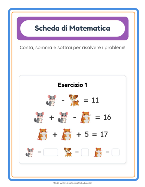 Anteprima della scheda di Scheda Di Matematica con Animali domestici per Scuola dell'infanzia (5-7 anni)