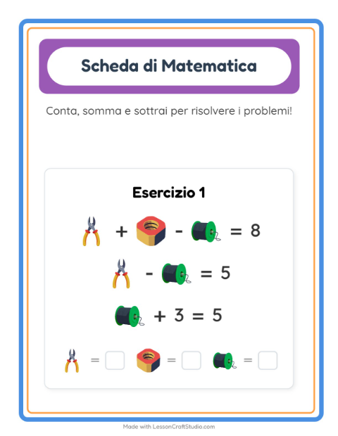 Anteprima della scheda di Scheda Di Matematica con Attrezzi per Scuola dell'infanzia (5-7 anni)